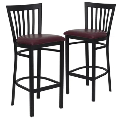 Flash Furniture 2 Pk. Black School House Back Metal Restaurant Barstool - Burdy Vinyl Seat In Multi