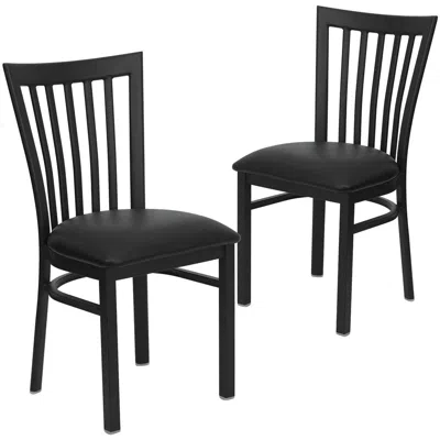 Flash Furniture 2 Pk. Black School House Back Metal Restaurant Chair - Black Vinyl Seat