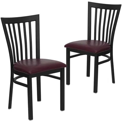 Flash Furniture 2 Pk. Black School House Back Metal Restaurant Chair - Burdy Vinyl Seat In Brown