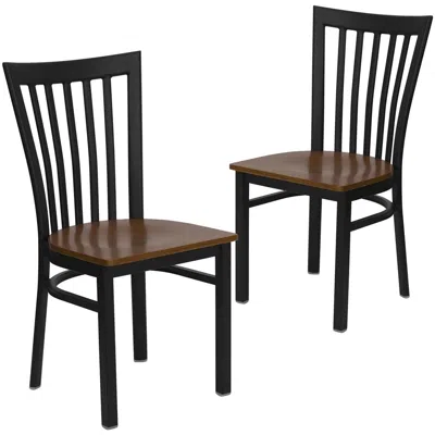 Flash Furniture 2 Pk. Black School House Back Metal Restaurant Chair - Cherry Wood Seat