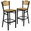Flash Furniture 2 Pk. Black Slat Back Metal Restaurant Barstool - Natural Wood Back & Seat In Multi