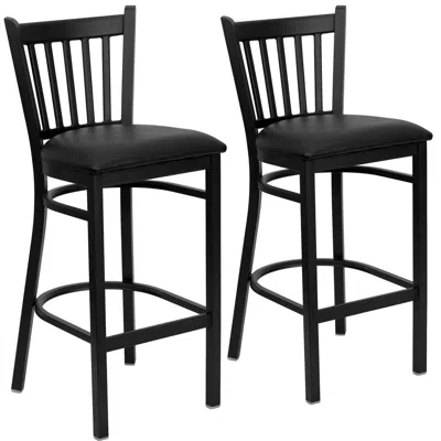 Flash Furniture 2 Pk. Black Vertical Back Metal Restaurant Barstool - Black Vinyl Seat