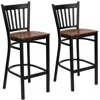 Flash Furniture 2 Pk. Black Vertical Back Metal Restaurant Barstool - Cherry Wood Seat In Brown