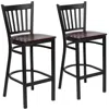 Flash Furniture 2 Pk. Black Vertical Back Metal Restaurant Barstool - Mahogany Wood Seat In Brown