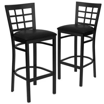 Flash Furniture 2 Pk. Black Window Back Metal Restaurant Barstool - Black Vinyl Seat