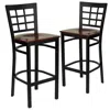Flash Furniture 2 Pk. Black Window Back Metal Restaurant Barstool - Mahogany Wood Seat In Black