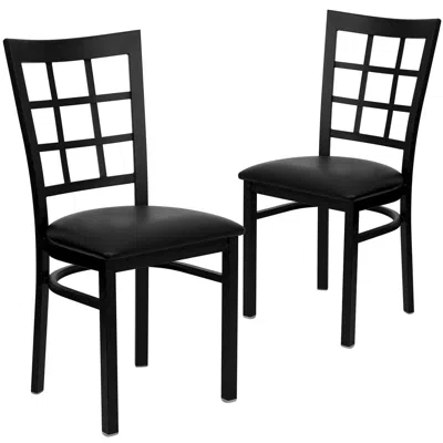 Flash Furniture 2 Pk. Black Window Back Metal Restaurant Chair - Black Vinyl Seat