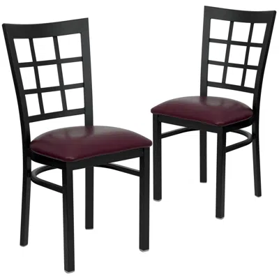 Flash Furniture 2 Pk. Black Window Back Metal Restaurant Chair - Burdy Vinyl Seat