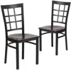 Flash Furniture 2 Pk. Black Window Back Metal Restaurant Chair - Walnut Wood Seat In Black