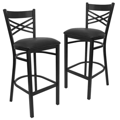 Flash Furniture 2 Pk. Black ''x'' Back Metal Restaurant Barstool - Black Vinyl Seat
