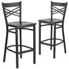 Flash Furniture 2 Pk. Black ''x'' Back Metal Restaurant Barstool - Walnut Wood Seat In Gray