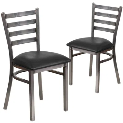 Flash Furniture 2 Pk. Clear Coated Ladder Back Metal Restaurant Chair - Black Vinyl Seat In Gray