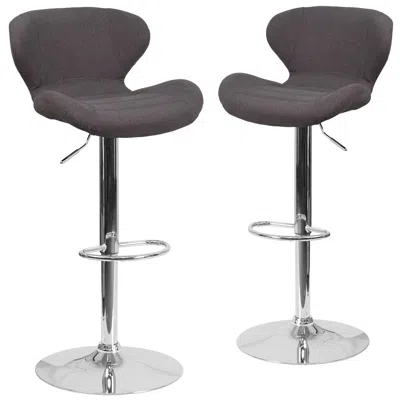 Flash Furniture 2 Pk. Contemporary Black Fabric Adjustable Height Barstool With Chrome Base In Brown
