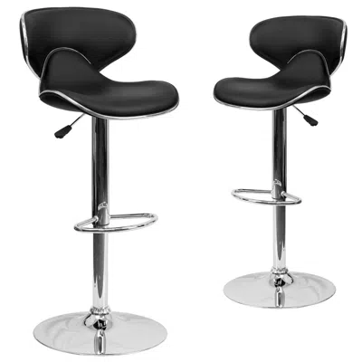 Flash Furniture 2 Pk. Cozy Mid-back Black Vinyl Adjustable Height Barstool With Chrome Base