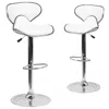 Flash Furniture 2 Pk. Cozy Mid-back White Vinyl Adjustable Height Barstool With Chrome Base In Silver