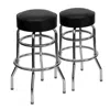 Flash Furniture 2 Pk. Double Ring Chrome Barstool With Black Seat In Black