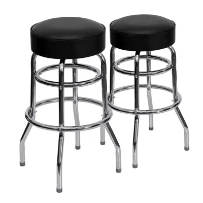 Flash Furniture 2 Pk. Double Ring Chrome Barstool With Black Seat