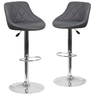 Flash Furniture 2 Pk. Gray Vinyl Bucket Seat Adjustable Height Barstool With Chrome Base