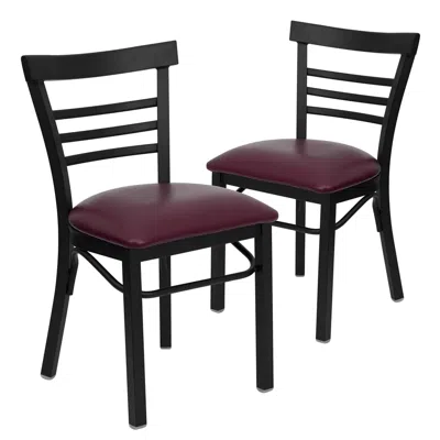 Flash Furniture 2 Pk. Hercules Series Black Ladder Back Metal Restaurant Chair - Burdy Vinyl Seat In Multi