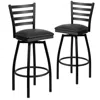 Flash Furniture 2 Pk. Hercules Series Black Ladder Back Swivel Metal Barstool - Black Vinyl Seat In Black