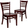Flash Furniture 2 Pk. Hercules Series Mahogany Finished Ladder Back Wooden Restaurant Chair In Brown