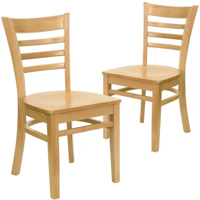 Flash Furniture 2 Pk. Hercules Series Natural Wood Finished Ladder Back Wooden Restaurant Chair In Nude