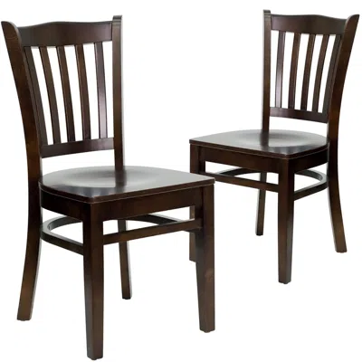 Flash Furniture 2 Pk. Hercules Series Walnut Finished Vertical Slat Back Wooden Restaurant Chair In Brown