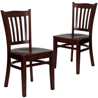 Flash Furniture 2 Pk. Mahogany Finished Vertical Slat Back Wooden Restaurant Chair In Brown