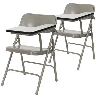 Flash Furniture 2 Pk. Premium Steel Folding Chair With Left Handed Tablet Arm In Gray