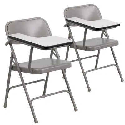 Flash Furniture 2 Pk. Premium Steel Folding Chair With Right Handed Tablet Arm In Gray