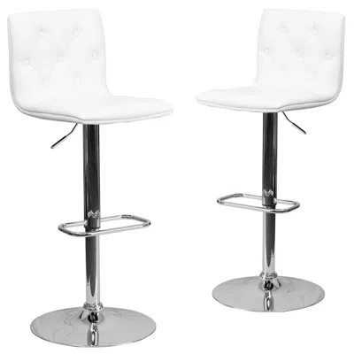Flash Furniture 2 Pk. Tufted White Vinyl Adjustable Height Barstool With Chrome Base