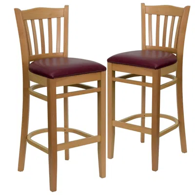 Flash Furniture 2 Pk. Vertical Slat Back Wooden Barstool - Burdy Vinyl Seat In Brown