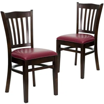 Flash Furniture 2 Pk. Walnut Finished Vertical Slat Back Wooden Chair - Burdy Vinyl Seat In Multi