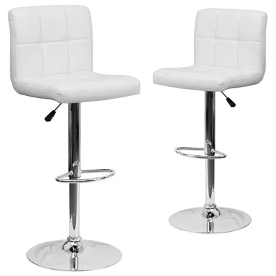Flash Furniture 2 Pk. White Quilted Vinyl Adjustable Height Barstool With Chrome Base