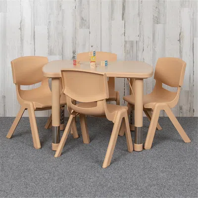 Flash Furniture 21.87 X 26.625 In. Rectangular Plastic Height Adjustable Activity Table Set With 4 Chairs, Natural C In Brown