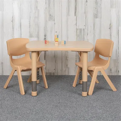 Flash Furniture 21.875 X 26.625 In. Rectangular Plastic Height Adjustable Activity Table Set With 2 Chairs, Natural In Neutral