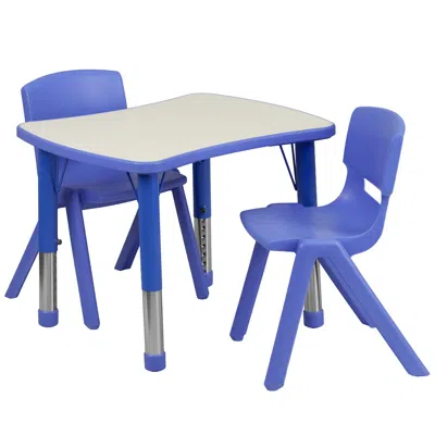 Flash Furniture 21.875''w X 26.625''l Blue Plastic Height Activity Table Set With 2 Chairs