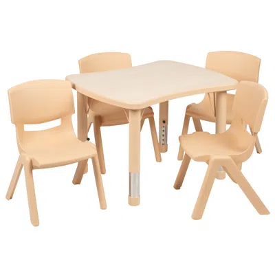 FLASH FURNITURE 21.875"W X 26.625"L NATURAL PLASTIC HEIGHT ACTIVITY TABLE SET WITH 4 CHAIRS