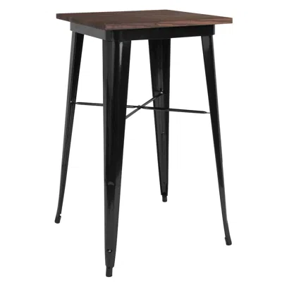 Flash Furniture 23.5" Square Black Metal Indoor Bar Height Table With Walnut Rustic Wood Top In Brown