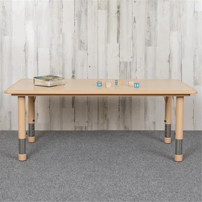 Flash Furniture 23.625 X 47.25 In. Rectangular Plastic Height Adjustable Activity Table, Natural Color In Brown