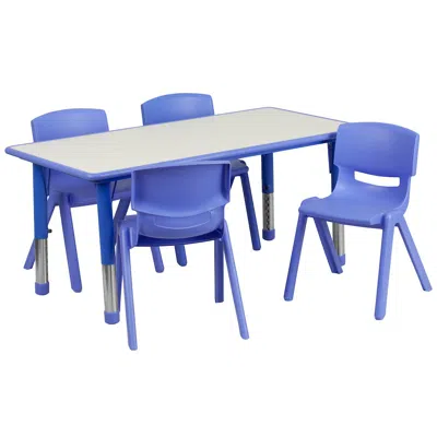 Flash Furniture 23.625''w X 47.25''l Blue Plastic Height Activity Table Set With 4 Chairs