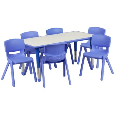 Flash Furniture 23.625''w X 47.25''l Blue Plastic Height Activity Table Set With 6 Chairs