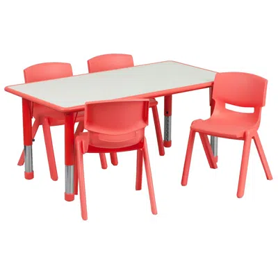 Flash Furniture 23.625''w X 47.25''l Red Plastic Height Activity Table Set With 4 Chairs