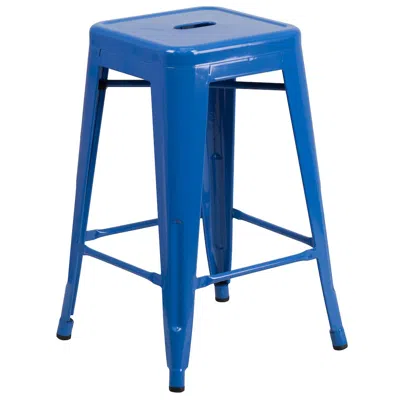 Flash Furniture 24" High Backless Blue Metal Indoor-outdoor Counter Height Stool With Seat