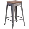 Flash Furniture 24" High Backless Clear Coated Metal Counter Height Stool With Square Wood Seat In Gray