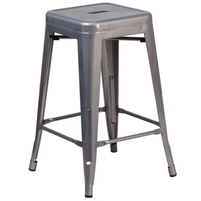 Flash Furniture 24'' High Backless Clear Coated Metal Indoor Counter Height Stool With Seat In Gray