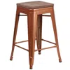 Flash Furniture 24" High Backless Copper Counter Height Stool With Square Wood Seat In Brown