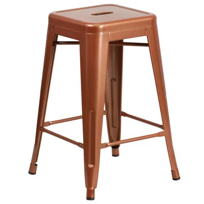 Flash Furniture 24" High Backless Copper Indoor-outdoor Counter Height Stool In Brown