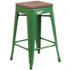 Flash Furniture 24" High Backless Green Metal Counter Height Stool With Square Wood Seat In Green