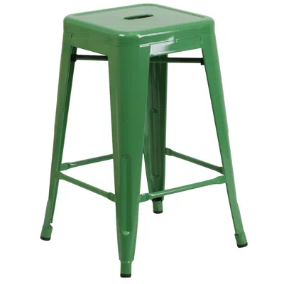 Flash Furniture 24" High Backless Green Metal Indoor-outdoor Counter Height Stool With Seat